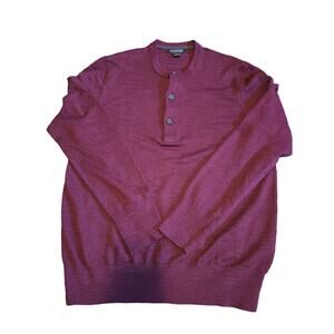 Banana Republic Men Large Merino Wool‎ Henley Textured Burgundy Sweater work
